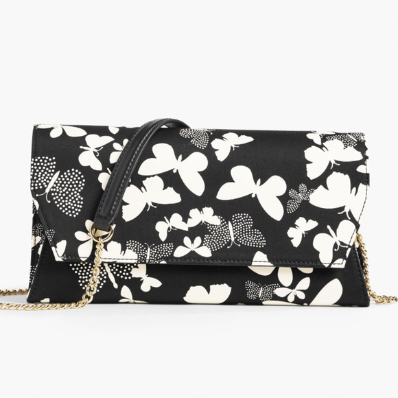 Talbots Black and White Butterfly Clutch with Detachable Gold Chain - Picture 1 of 10